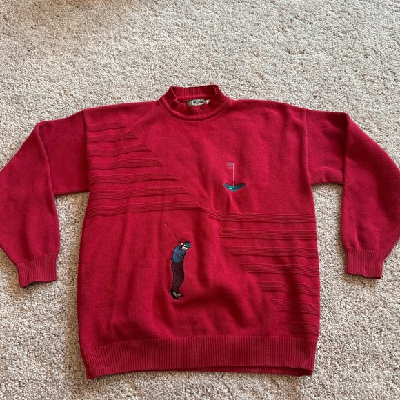 Vintage Men's Knitted Red Golf Sweater Size Large - Picture 1 of 9